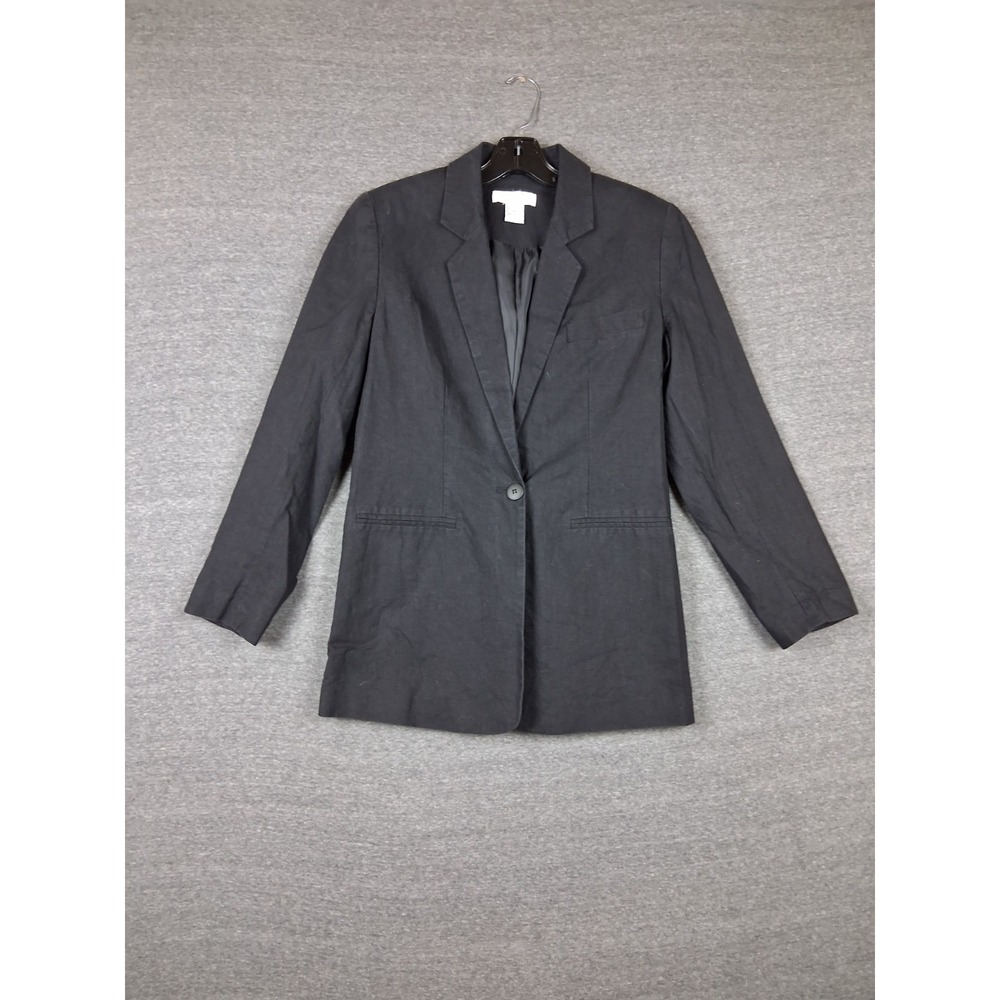 Newport News Womens Jacket 4 Black 100% Linen Blazer Dark Academia Minimalist